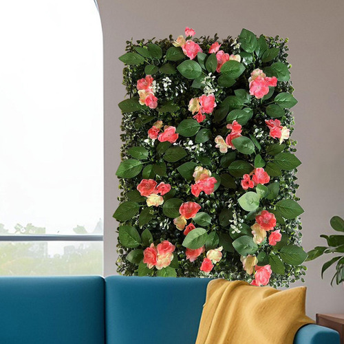 Panel De Pared De Césped Artificial Con Rojo Champán