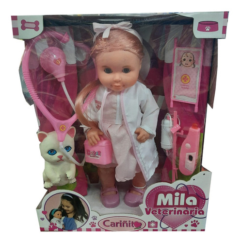 Muñeca Mila Veterinaria 40 Cm Con Mascota Y Accesorios Tut