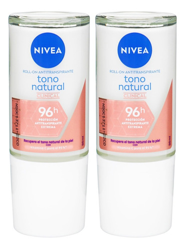 2 Desodorantes Nivea Roll-on Clinical Tono Natural 50 Ml C/u