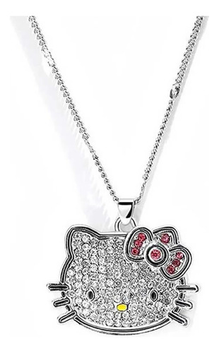 Set Collar Y Aretes Plateado Hello Kitty