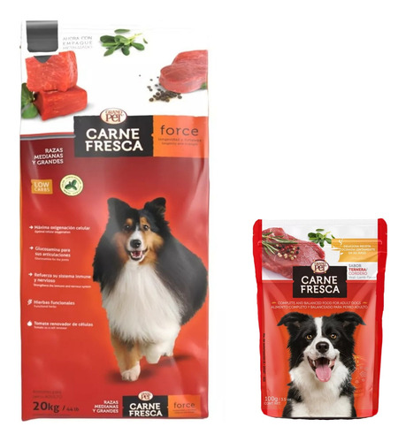 Grandpet Carne Fresca Force 20 Kg + Ternera Y Cordero Sobres