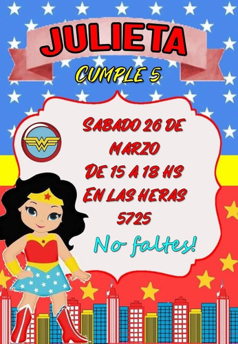 Mujer Maravilla Dc Tarjeta Invitación Digital Imprimible