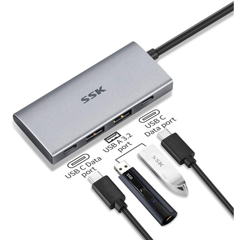 Imagen 2 de 7 de Adaptador Usb-c - 2 Usb 3.2 + 2 Usb-c 3.2 10 Gbps - Pc/mac