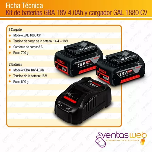 Kit De Baterías Bosch 18v 4ah . 2 Baterías Y Cargador Rapido