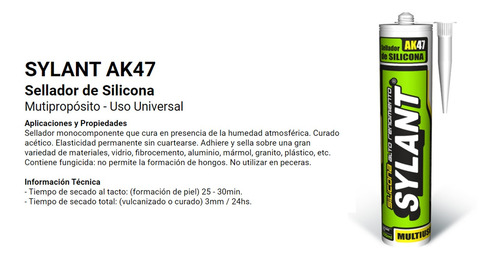 Imagen 3 de 8 de Sellador De Silicona Multiflex Cartucho Blanco Sylant Ak47