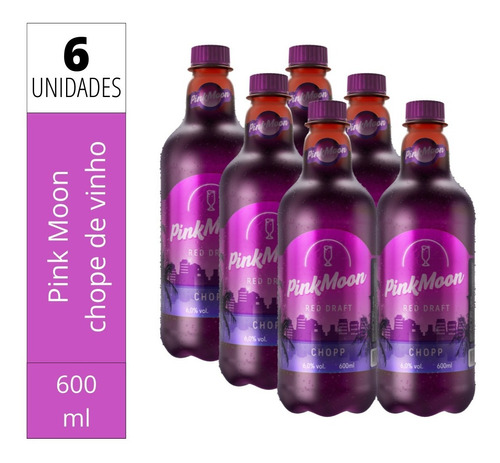 Kit 06 Unidades Chopp De Vinho Pink Moon 600ml Pet