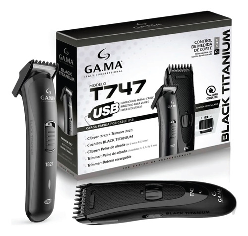 Cortadora De Pelo Gama T747 Black Titanium + Trimmer Barba