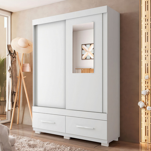 Guarda-roupa Solteiro Sereno 2 Portas Espelho Branco