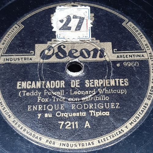 Pasta Enrique Rodriguez Y Su Orquesta Tipica Odeon C530