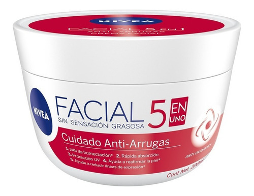 Crema Facial Hidratante NIVEA 5 En 1 Anti Arrugas 200ml Tipo de piel Todo tipo de piel