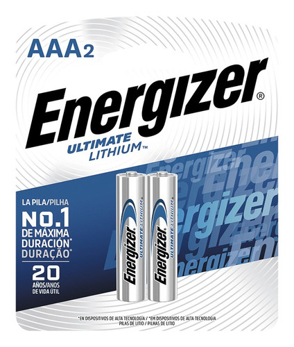 Imagen 2 de 2 de Pilas Energizer L92bp2 Ultimate Lithium Aaa - X2 Unidades