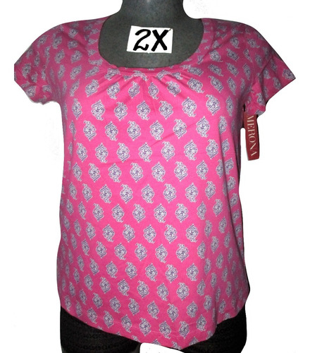 Blusa Rosa C/ramitos De Flores Talla 1x-2x (36/38) Merona 