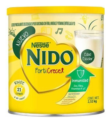 Leche de fórmula en polvo Nestlé Nido Forticrece en lata de 1 de 2.52kg a partir de los 6 años