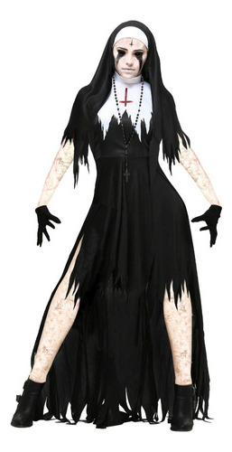 Zombie Nun Scary Sister Mary Halloween Vestido Cosplay Disfraz Para Mujeres A