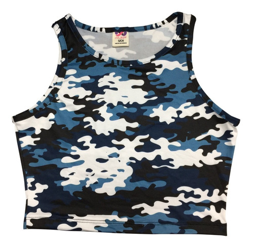 Crop Top Tirantes Gruesos Print Camuflaje Manchas Azules