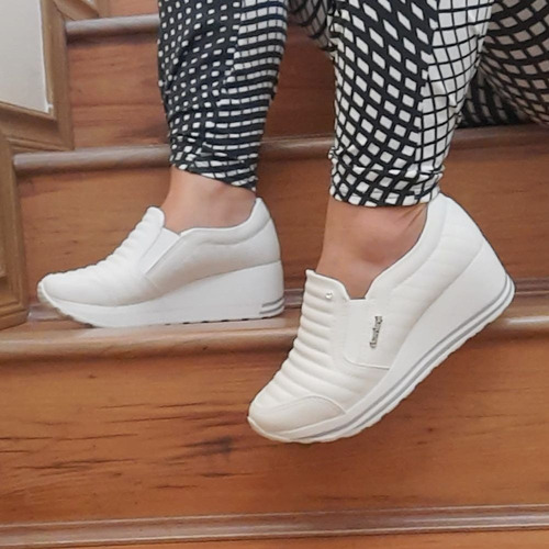Imagem 3 de 9 de Tênis Anabela Kolosh Matelassê Sportstyle Branco C1411(c/nf)