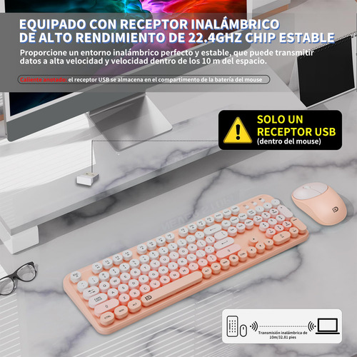 Kit Teclado Y Mouse Inalambrico Español Usb For Laptop Pc Teclado Naranja