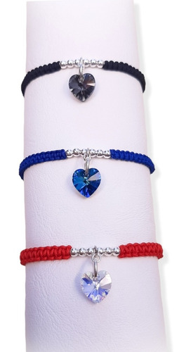 Pulsera Corazón Swarovski 10mm Plata 925 Hilo Seda Chino