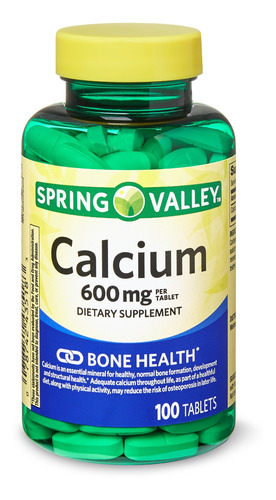 Cálcio 600 Mg Spring Valley 100 Tablets Importado Usa