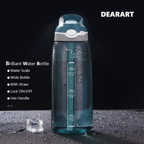 Dearart Botellas De Agua Cian Oscuro De 32 Oz Con Pajita Est