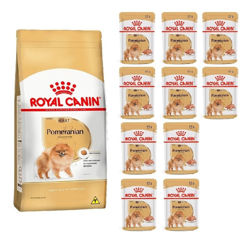 Kit Royal Canin Pomeranian Adulto Ração 1kg E 10 Sachês 85g