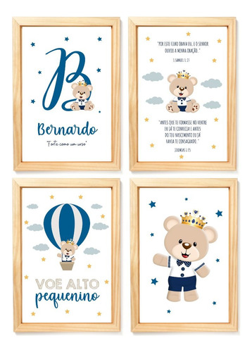 Kit Com 4 Quadros Decorativos Do Tema Ursinho Príncipe