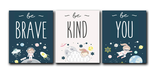 Triptico Cuadros Niños 40x30 Cms Set20 Brave Kind You