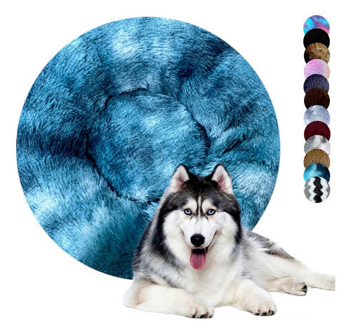 Cama Tipo Dona Antiestres Para Perros Raza Xgrande / Gigante Color Petróleo - Blanco