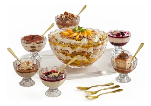 Aparelho Wolff  Cristal Sobremesa 13 Pçs Bowl 6 Taças 125ml Brinde  6 Colheres Gold Luxo Geneva