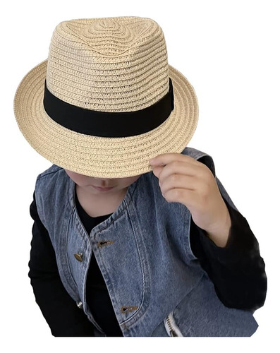 Sombrero De Paja Fedora Para El Sol Para Niños, Sombrero Tri