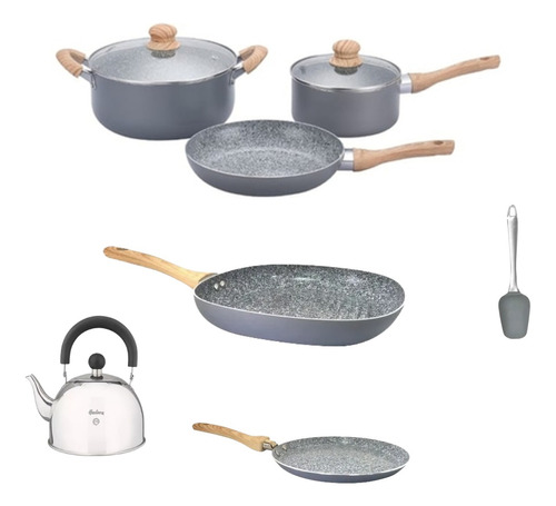 Set 8pz Olla Cacerola Hudson Pava Bif Panq Granito Antiadh