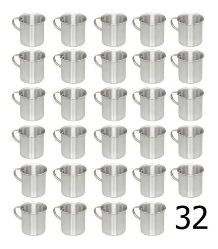 Kit 32 Canecas De Aluminio Polido Resistente Com Alça 300ml