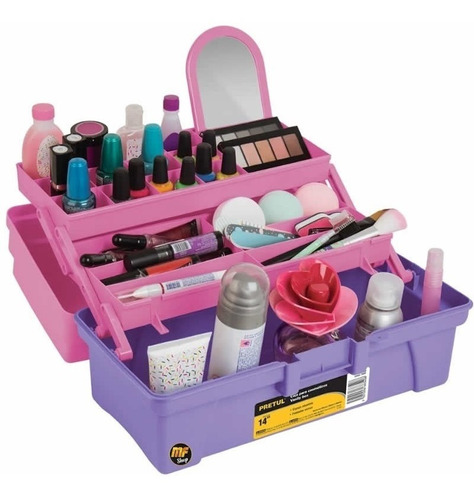 Caja De Herramientas Cosmeticos Pretul Rosa Con Bandejas Mf