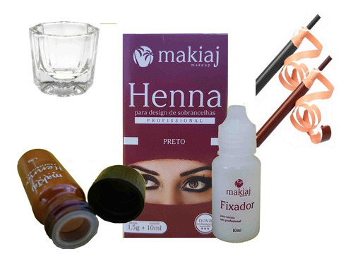 Henna Makiaj Sobrancelha + Lapis Dermatografico + Dappen Tom Preto