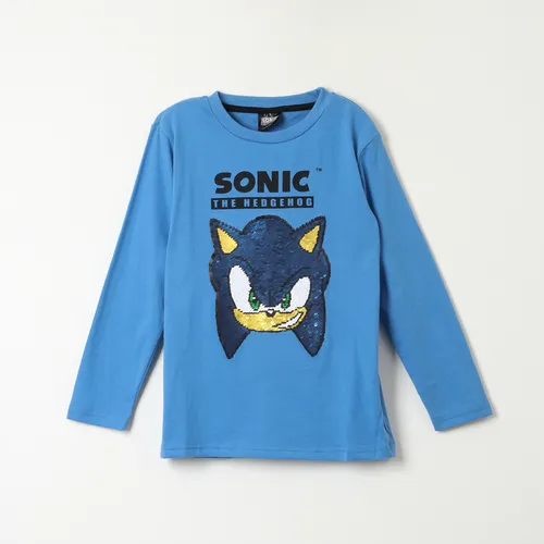 Polera Manga Larga Niño Reversible Azul Sonic