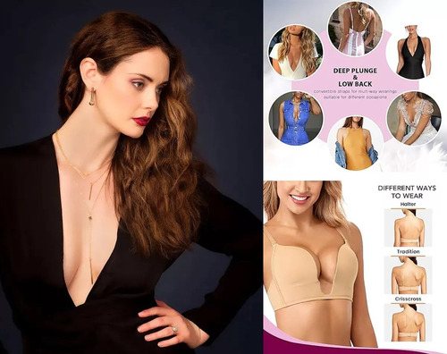Brasier Bra Push Invisible Respirable Escote Profundo Tipo U
