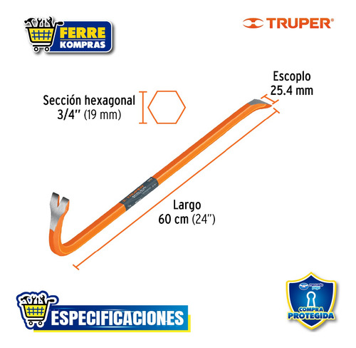 Barreta De Una De 3/4 X 60 Cm, Truper 10856