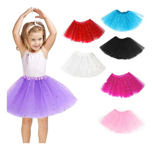 Falda Tutu Niña Princesa Disfraz Danza Colores Con Estrellas