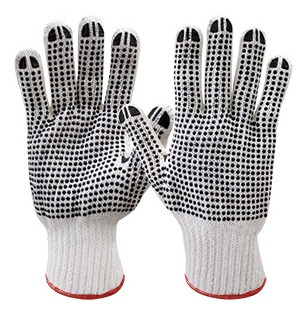 Guantes Tejido Blanco Pvc Puntos Negro (12 Pares)