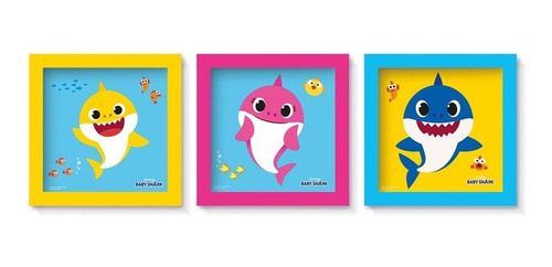 Quadros Baby Shark C/3un Para Decoração De Festas Cromus