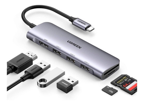 Ugreen Adaptador Usb-c Hdmi Lector Tarjetas Sd Usb 3.0 Multi