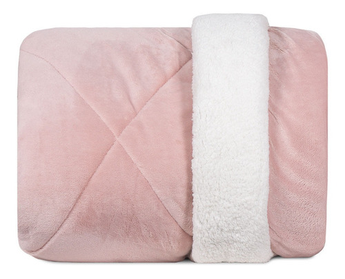 Edredom Casal Plush/sherpa Hedrons Liso Rosa Poema