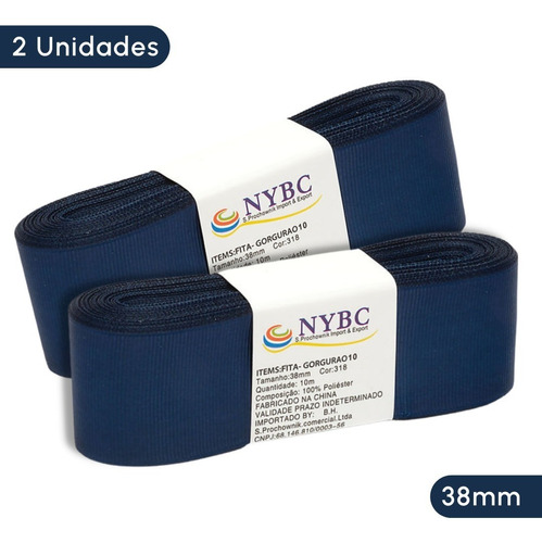 Fita Para Laço De Gorgurão Azul M - 38 Mm - Kit/2 - Nybc Liso