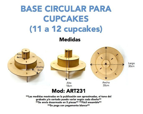 Imagen 2 de 9 de Soporte Base Circular Para Candy Bar Mesa De Dulces Art231