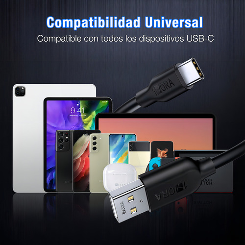 Cable Usb Tipoc 2 Metros 2.1a Carga Y Datos Compatiblenegro