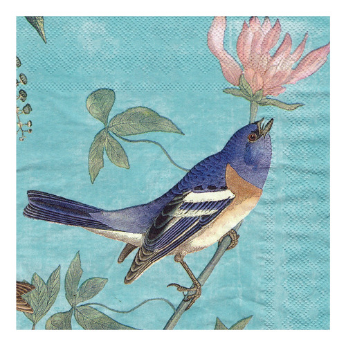 Imagen 2 de 5 de Servilletas Decoupage X 2 Unidades Pájaros Fondo Celeste