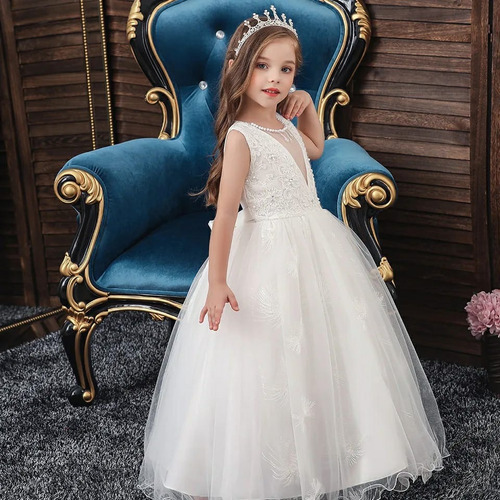 Vestido Longo Branco Infantil Comunhão Dama De Honra 8 Anos