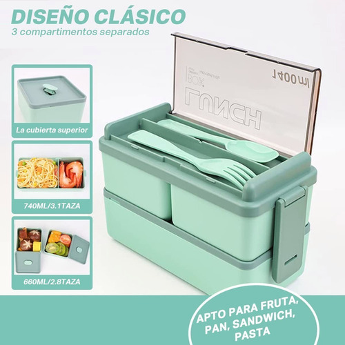 Lunch Box 2 Niveles Loncheras Topper 1400ml Y Bolsas+ Taza