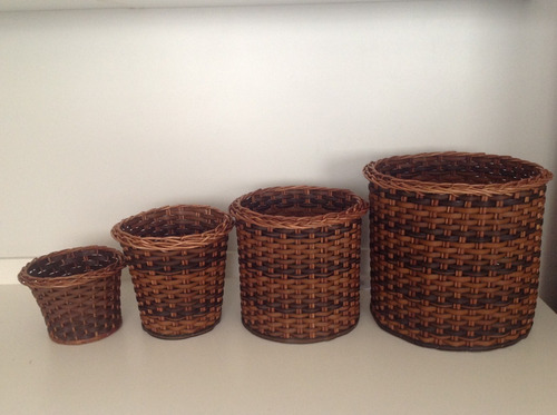 4 Cachepot Vime Sint.redonda Cesta Bambu(p-m-g-gg)vaso 