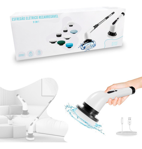 Esfregão Elétrico S/fio 360 Recarregável Limpeza Banheiro E